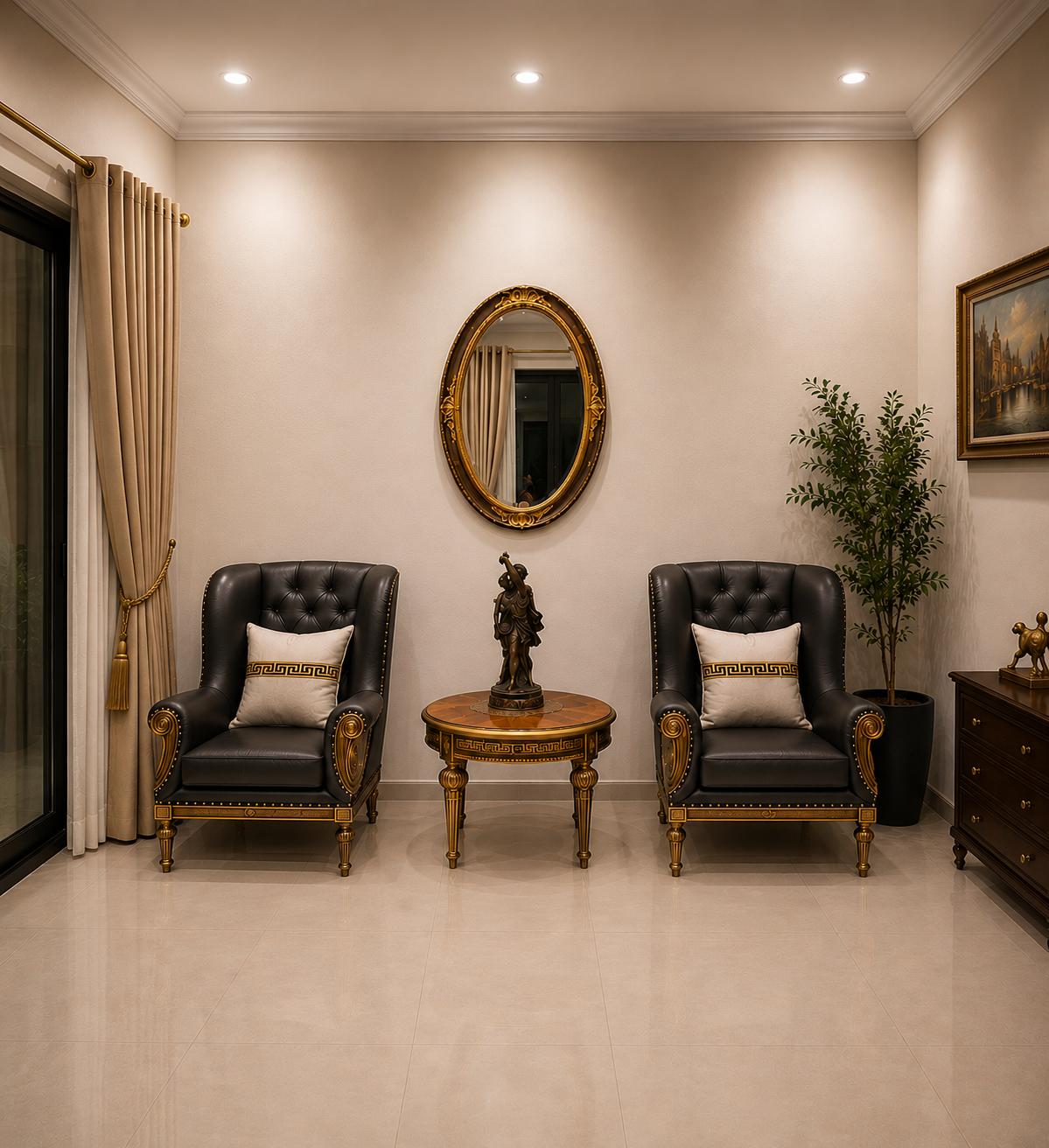Eliz Gallery BSD — Da Vinci Single Seater and Versace Side Table, Premium Italian Furniture